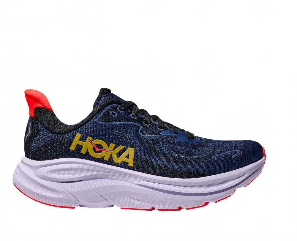 NEW HOKA women's clifton 10 running shoes in midnight blue starlight glow